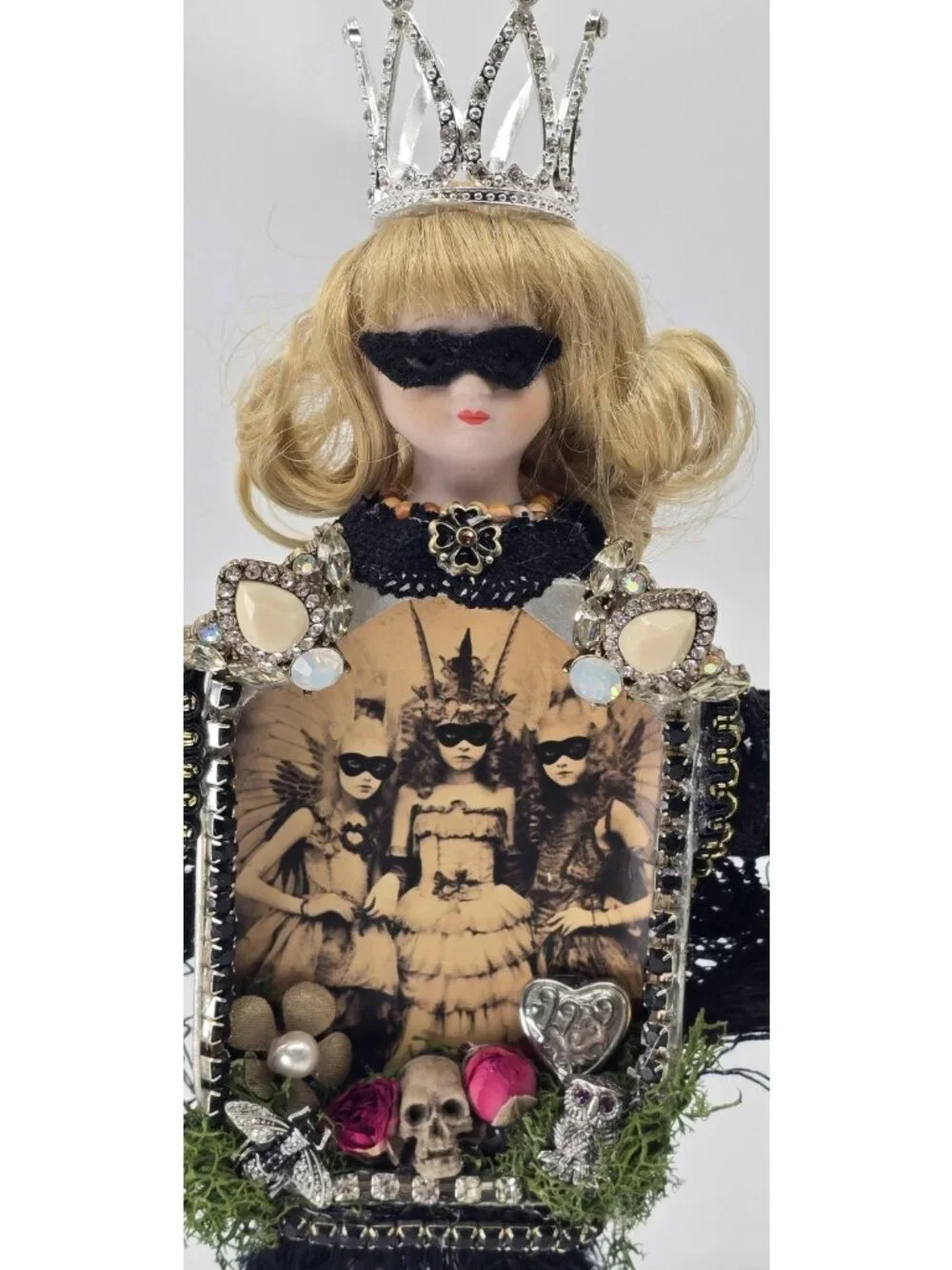 OOAK Mixed Media Assemblage Art Doll Masquerade Queen Witch Gothic Curiosity 10